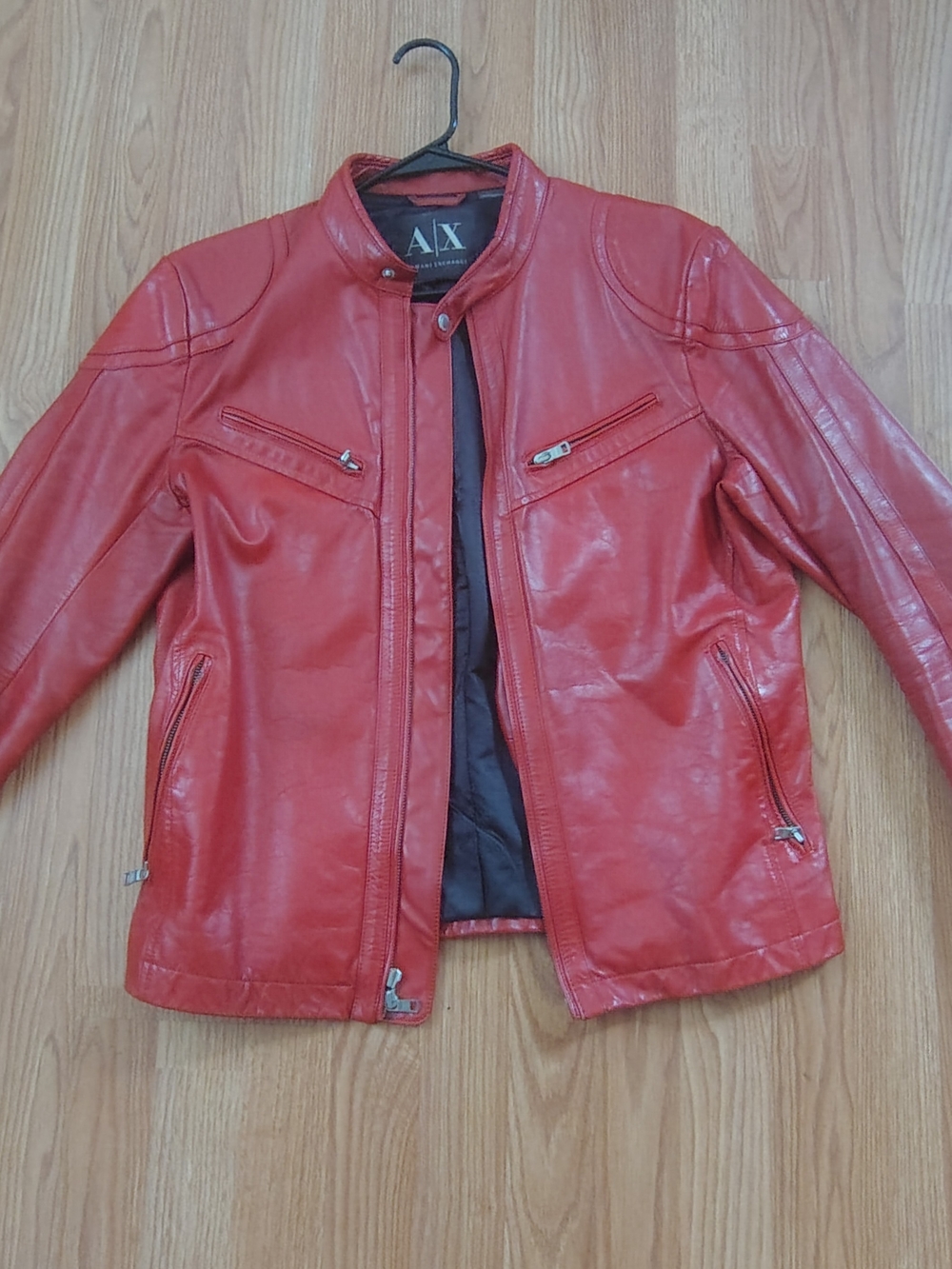 A/X Armani Exchange Men’s Red Leather Bomber Jacket